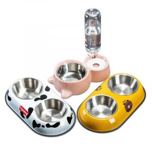 Stainless Steel Double Bowl Dog Cat With Cute Print
